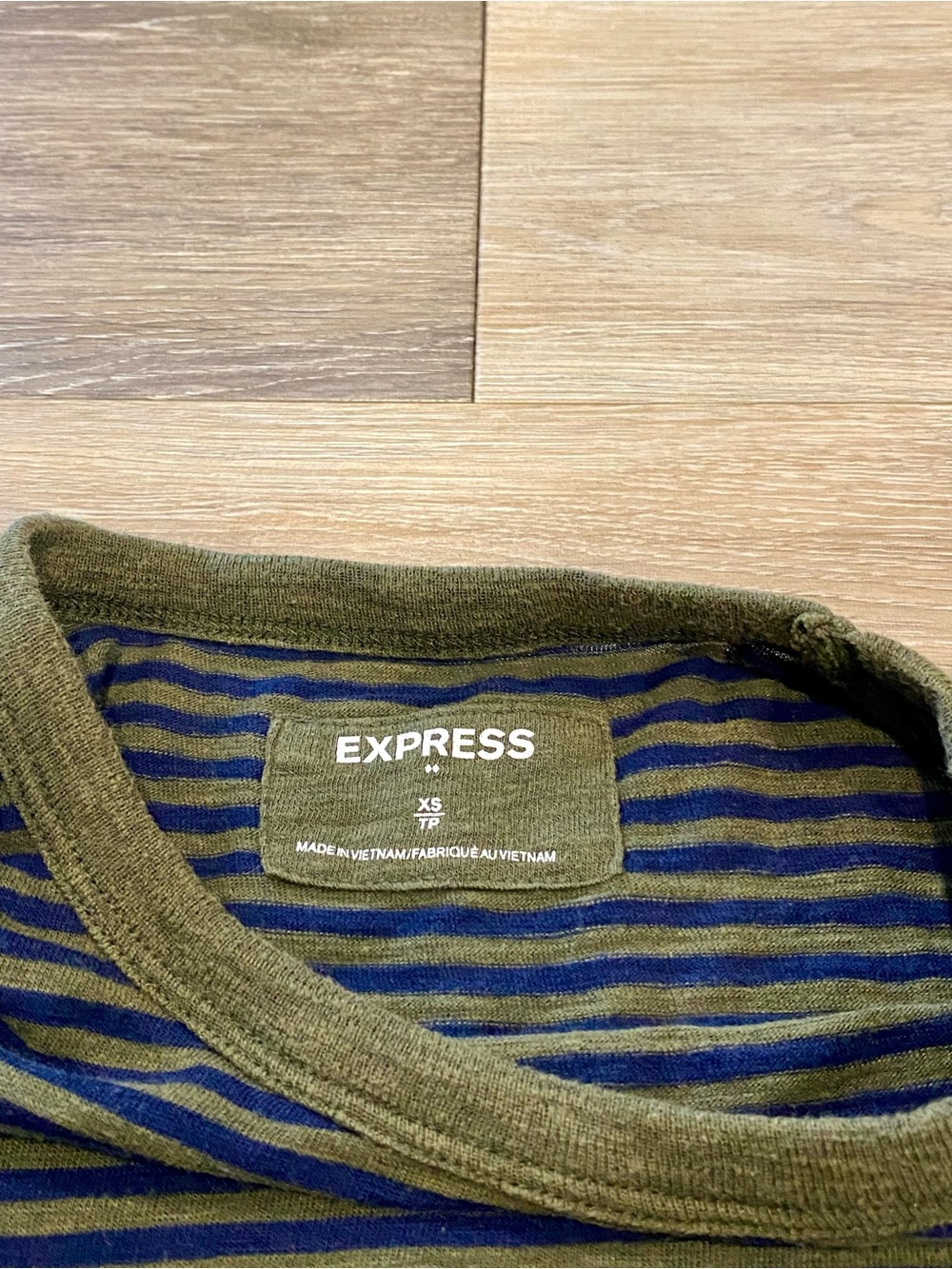 Express Olive and Navy Striped Short Sleeve Tee